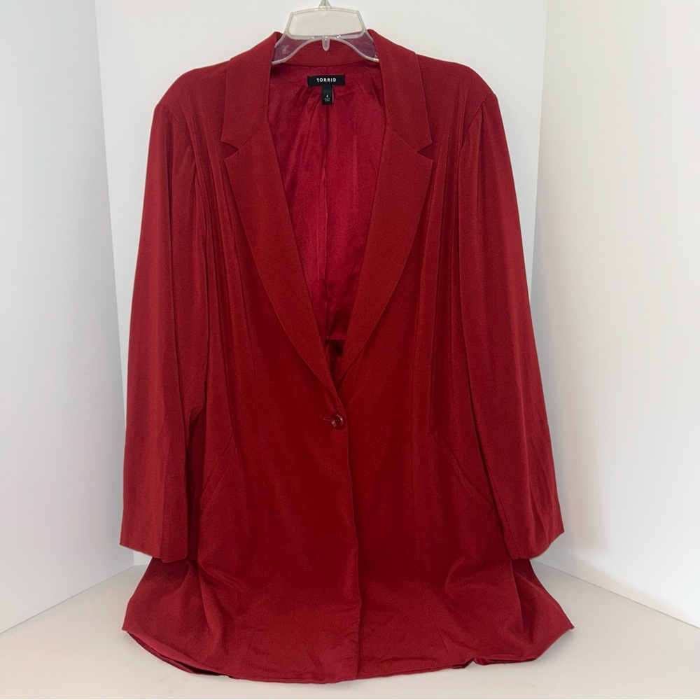 Torrid Longline Crepe dark red 1 Button Blazer‎ Suit Jacket Womens Plus Size 4